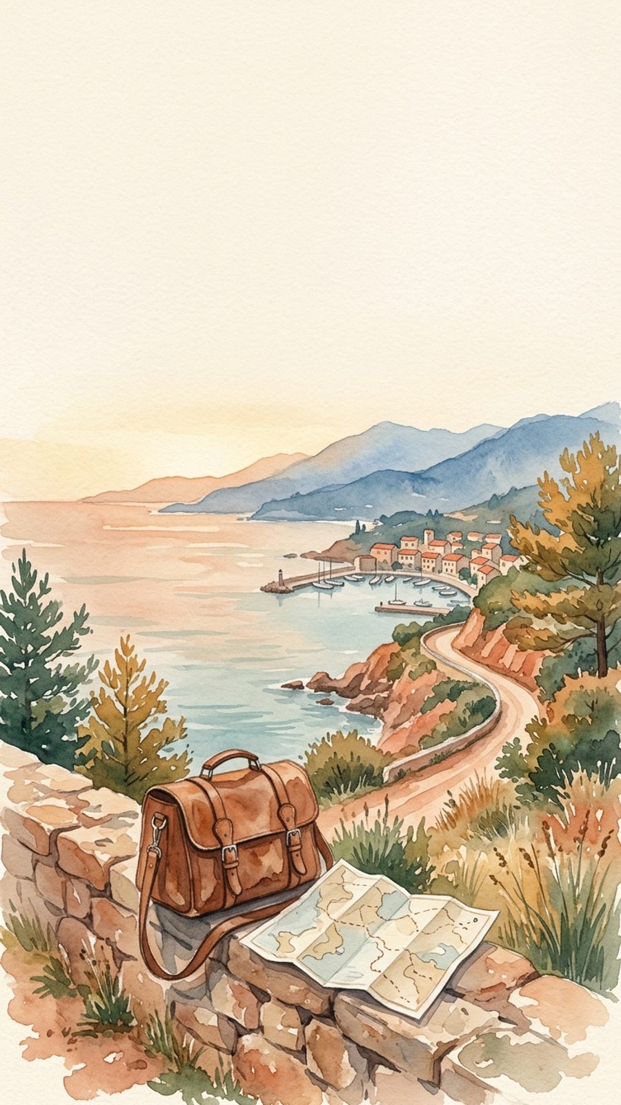 Fernweh, KI-generiertes Aquarell-Motiv